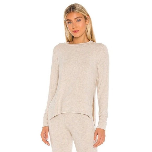 Beyond Yoga Just Chillin LS Pullover Oatmeal Heather Beige - Picture 1 of 7